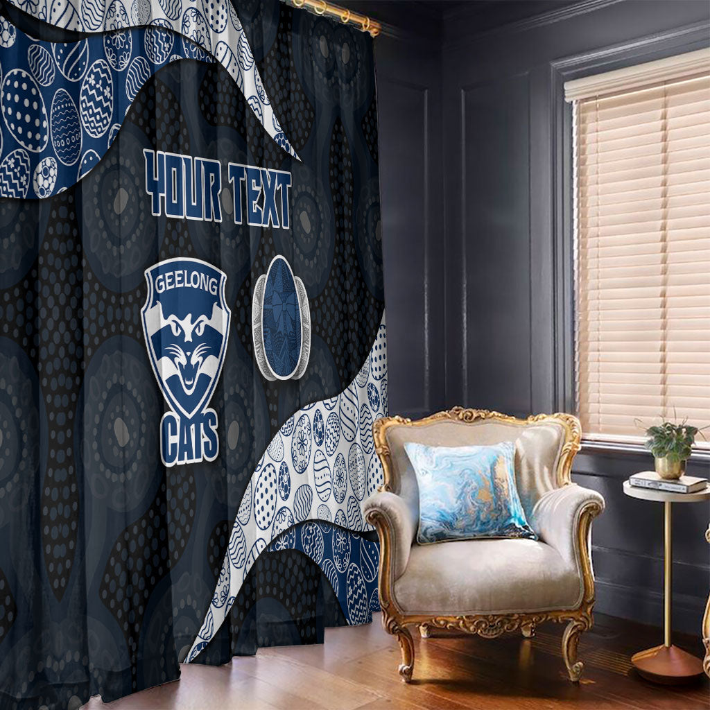 Personalized Geelong Cats Football Window Curtain Easter Egg Pattern Blue Monochrome Tribal Dot Style