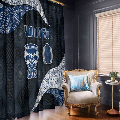 Personalized Geelong Cats Football Window Curtain Easter Egg Pattern Blue Monochrome Tribal Dot Style
