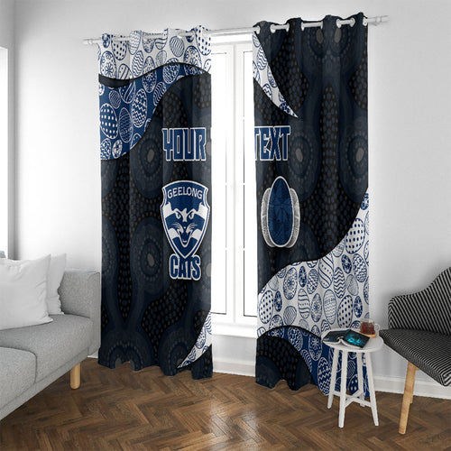 Personalized Geelong Cats Football Window Curtain Easter Egg Pattern Blue Monochrome Tribal Dot Style