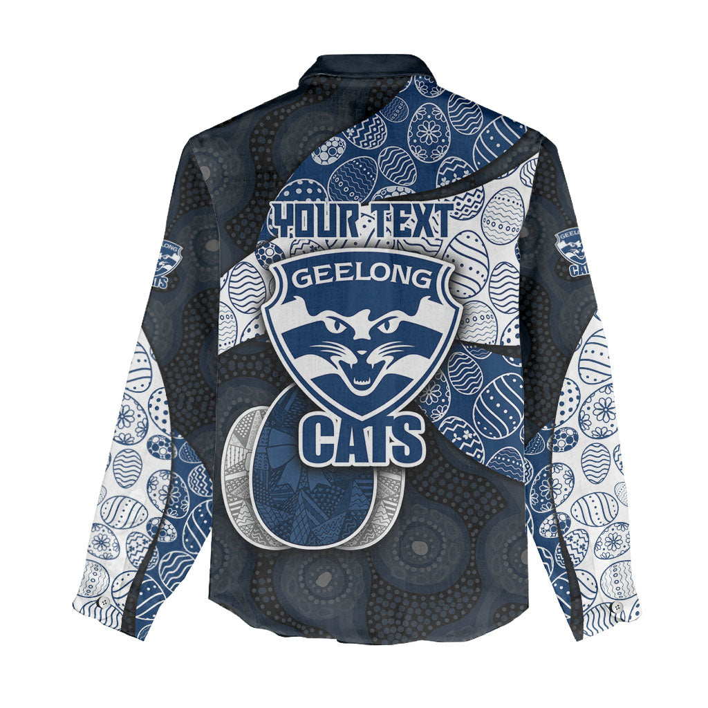 Personalized Geelong Cats Football Women Casual Shirt Easter Egg Pattern Blue Monochrome Tribal Dot Style