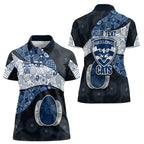 Personalized Geelong Cats Football Women Polo Shirt Easter Egg Pattern Blue Monochrome Tribal Dot Style