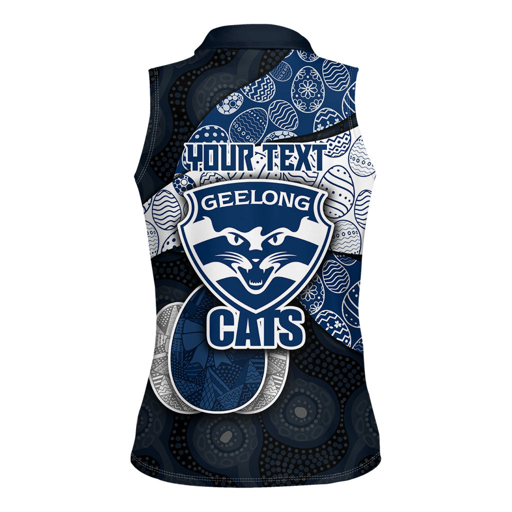 Personalized Geelong Cats Football Women Sleeveless Polo Shirt Easter Egg Pattern Blue Monochrome Tribal Dot Style