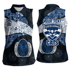 Personalized Geelong Cats Football Women Sleeveless Polo Shirt Easter Egg Pattern Blue Monochrome Tribal Dot Style