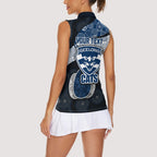 Personalized Geelong Cats Football Women Sleeveless Polo Shirt Easter Egg Pattern Blue Monochrome Tribal Dot Style