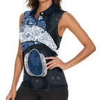 Personalized Geelong Cats Football Women Sleeveless Polo Shirt Easter Egg Pattern Blue Monochrome Tribal Dot Style