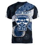Personalized Geelong Cats Football Women V-Neck T-Shirt Easter Egg Pattern Blue Monochrome Tribal Dot Style