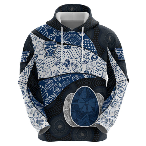 Personalized Geelong Cats Football Zip Hoodie Easter Egg Pattern Blue Monochrome Tribal Dot Style