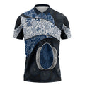 Personalized Geelong Cats Football Zipper Polo Shirt Easter Egg Pattern Blue Monochrome Tribal Dot Style