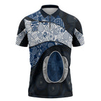 Personalized Geelong Cats Football Zipper Polo Shirt Easter Egg Pattern Blue Monochrome Tribal Dot Style