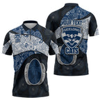 Personalized Geelong Cats Football Zipper Polo Shirt Easter Egg Pattern Blue Monochrome Tribal Dot Style