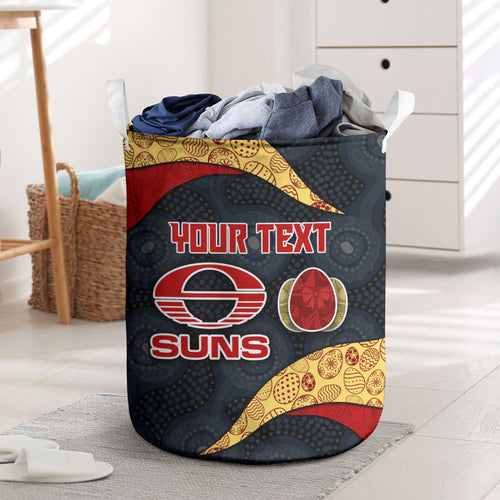 Personalized Suns Football Laundry Basket Easter Egg Pattern Red Yellow Tribal Dot Art Style