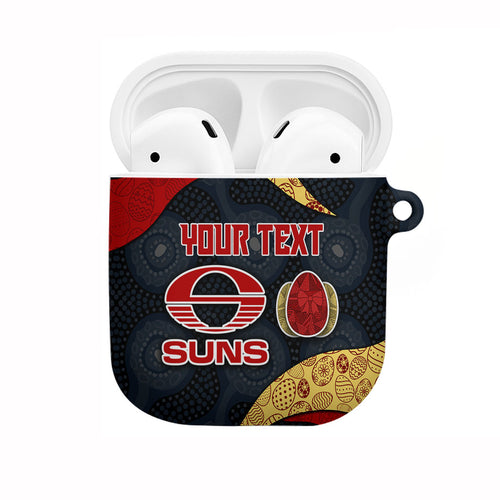 Personalized Suns Football AirPods Case Easter Egg Pattern Red Yellow Tribal Dot Art Style