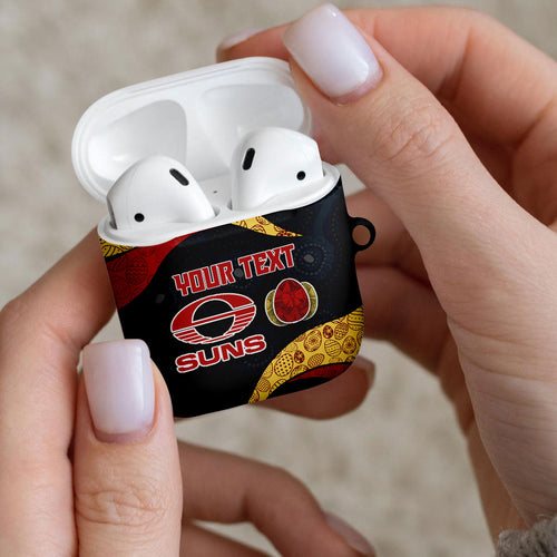 Personalized Suns Football AirPods Case Easter Egg Pattern Red Yellow Tribal Dot Art Style