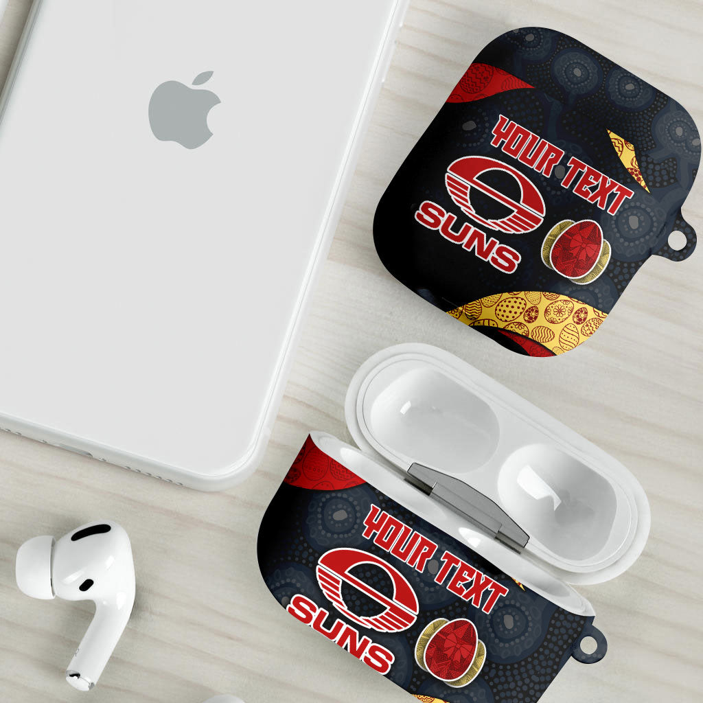 Personalized Suns Football AirPods Case Easter Egg Pattern Red Yellow Tribal Dot Art Style