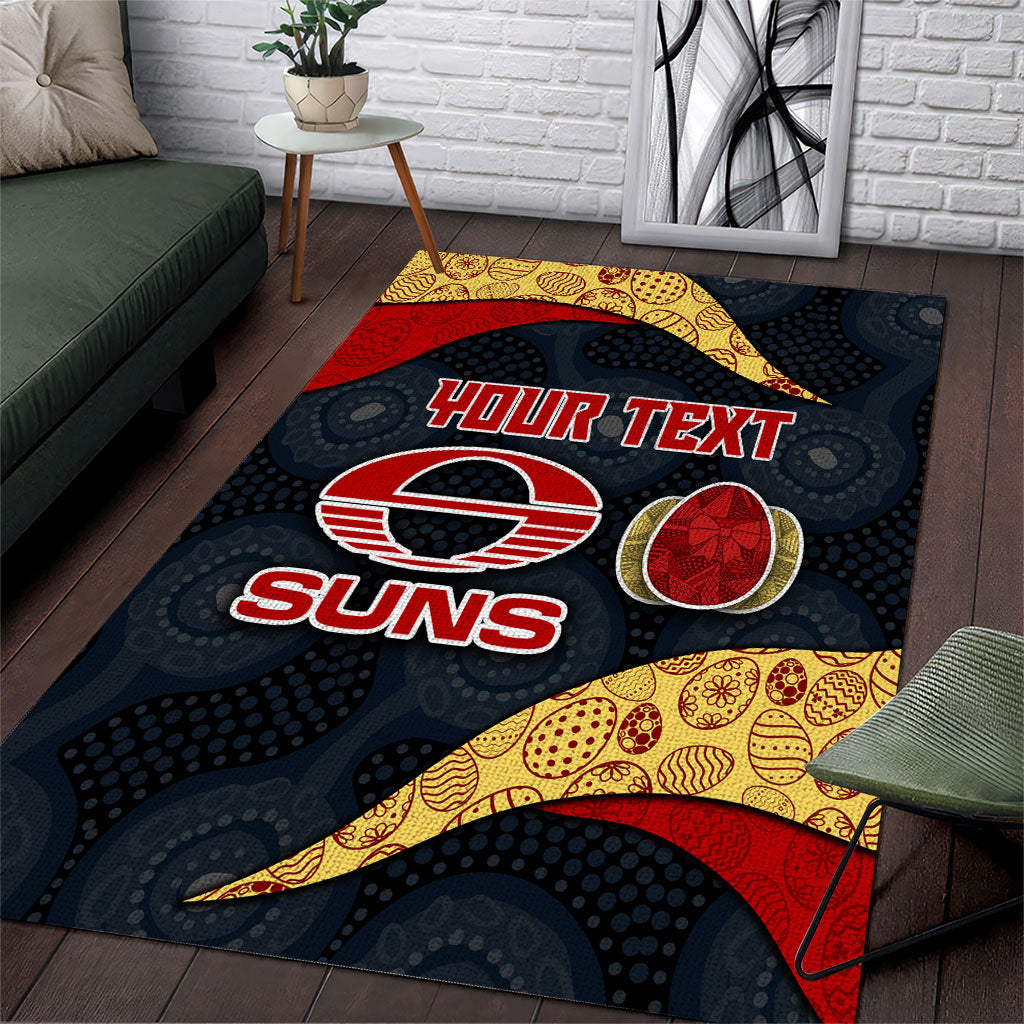 Personalized Suns Football Area Rug Easter Egg Pattern Red Yellow Tribal Dot Art Style