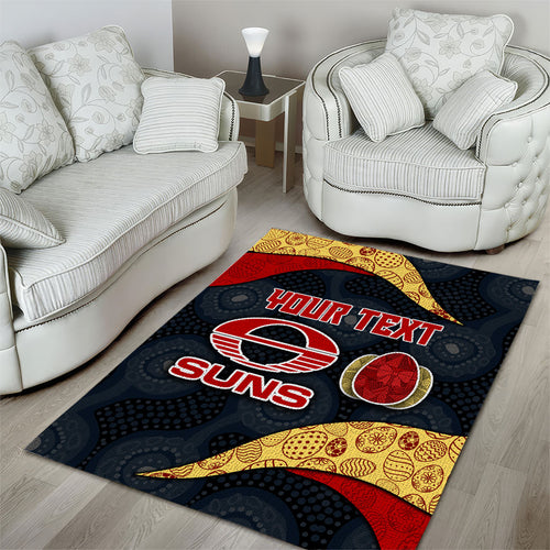 Personalized Suns Football Area Rug Easter Egg Pattern Red Yellow Tribal Dot Art Style