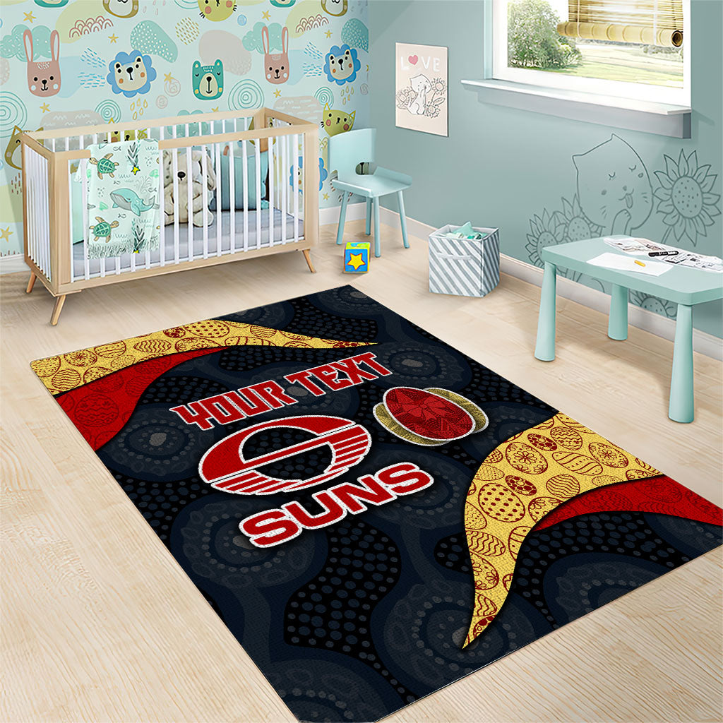 Personalized Suns Football Area Rug Easter Egg Pattern Red Yellow Tribal Dot Art Style