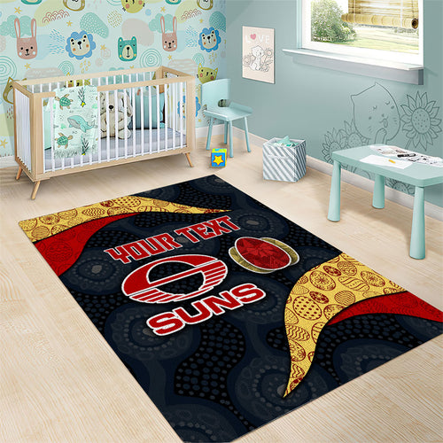 Personalized Suns Football Area Rug Easter Egg Pattern Red Yellow Tribal Dot Art Style