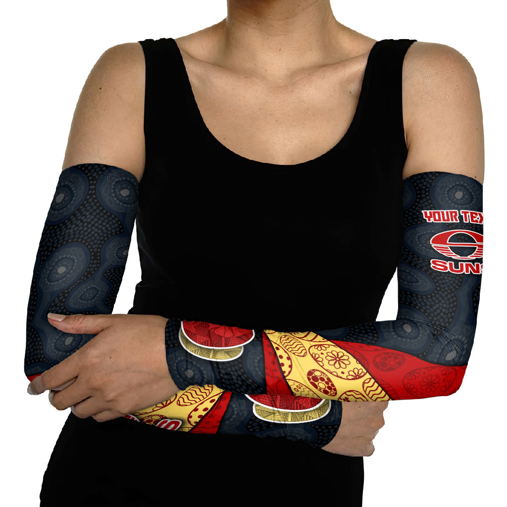 Personalized Suns Football Arm Sleeves Easter Egg Pattern Red Yellow Tribal Dot Art Style