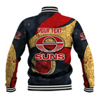 Personalized Suns Football Baseball Jacket Easter Egg Pattern Red Yellow Tribal Dot Art Style