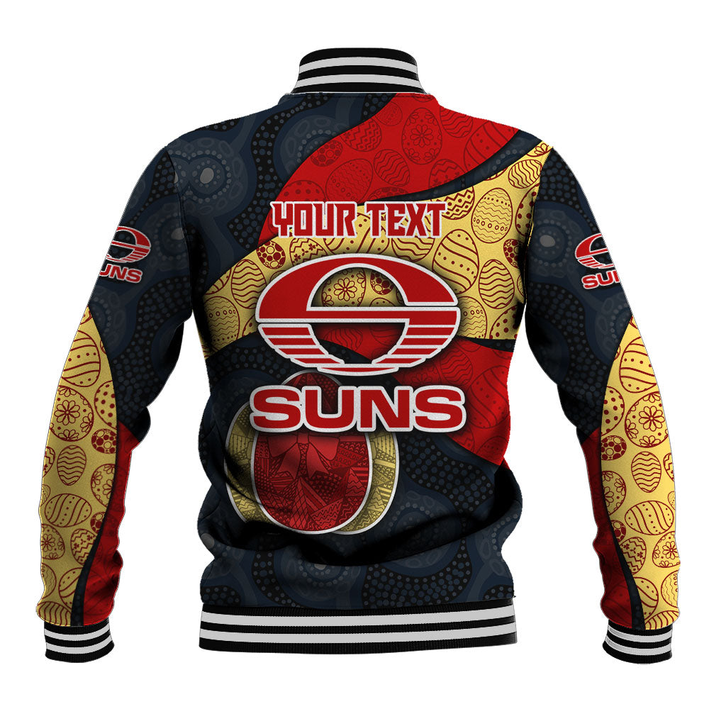 Personalized Suns Football Baseball Jacket Easter Egg Pattern Red Yellow Tribal Dot Art Style