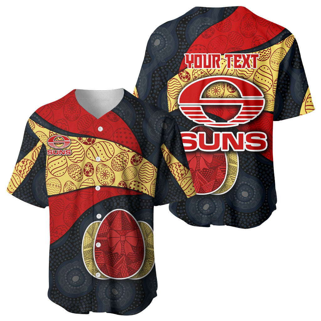 Personalized Suns Football Baseball Jersey Easter Egg Pattern Red Yellow Tribal Dot Art Style