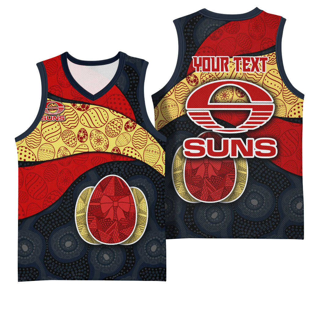 Personalized Suns Football Basketball Jersey Easter Egg Pattern Red Yellow Tribal Dot Art Style