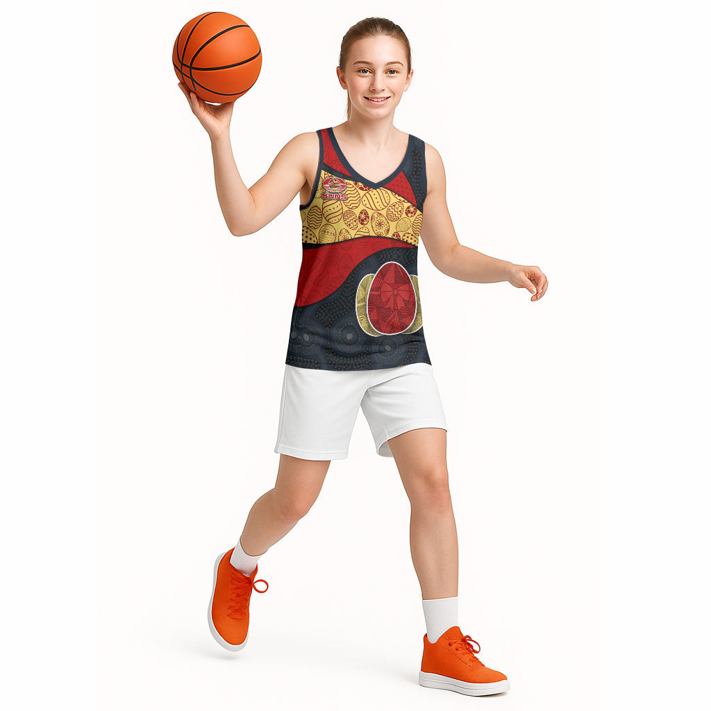 Personalized Suns Football Basketball Jersey Easter Egg Pattern Red Yellow Tribal Dot Art Style