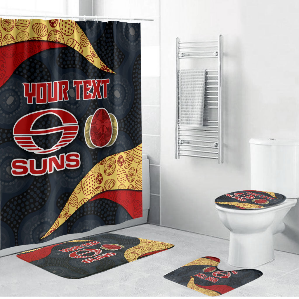 Personalized Suns Football Bathroom Set Easter Egg Pattern Red Yellow Tribal Dot Art Style