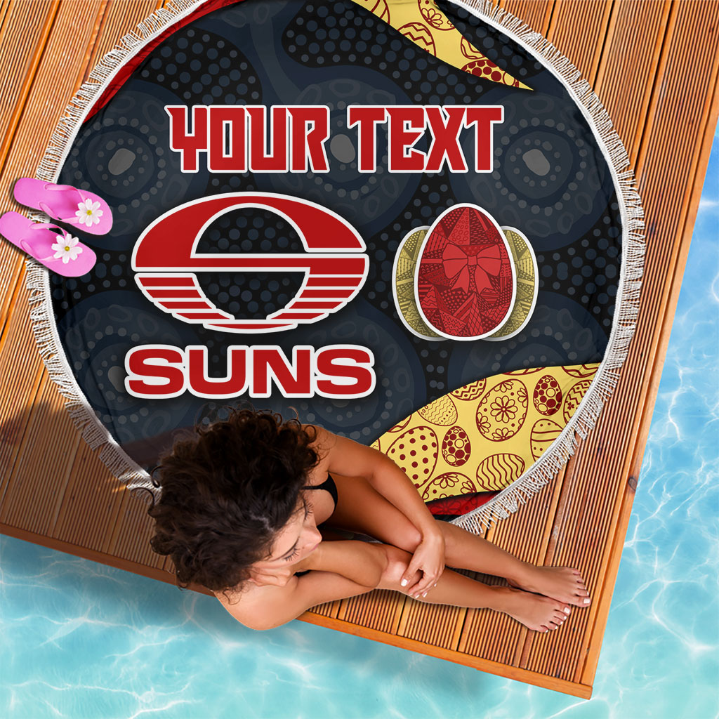 Personalized Suns Football Beach Blanket Easter Egg Pattern Red Yellow Tribal Dot Art Style