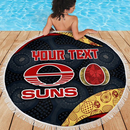 Personalized Suns Football Beach Blanket Easter Egg Pattern Red Yellow Tribal Dot Art Style