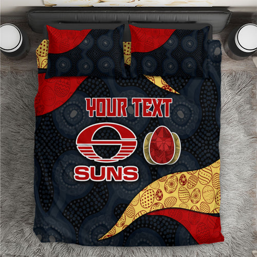Personalized Suns Football Bedding Set Easter Egg Pattern Red Yellow Tribal Dot Art Style