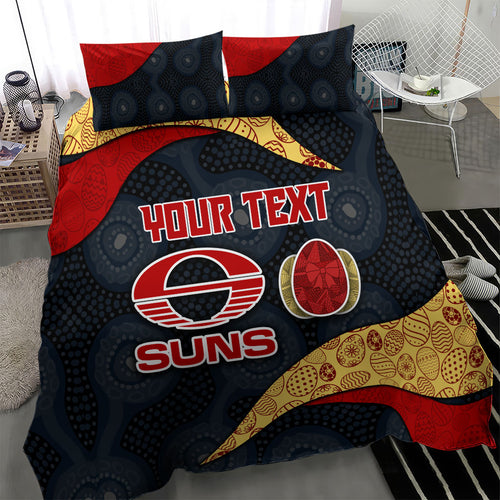 Personalized Suns Football Bedding Set Easter Egg Pattern Red Yellow Tribal Dot Art Style