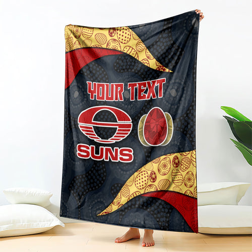 Personalized Suns Football Blanket Easter Egg Pattern Red Yellow Tribal Dot Art Style
