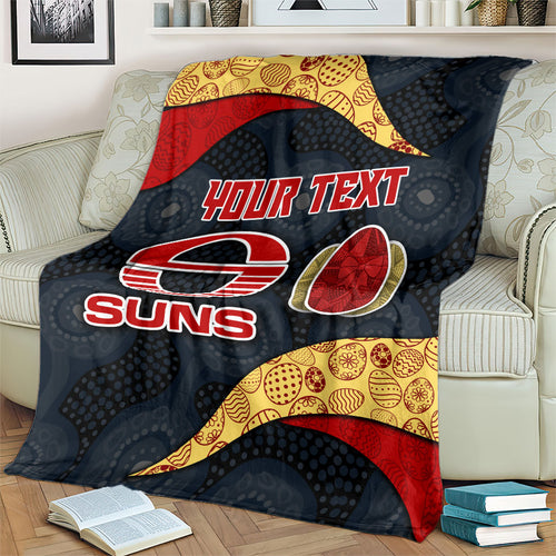 Personalized Suns Football Blanket Easter Egg Pattern Red Yellow Tribal Dot Art Style