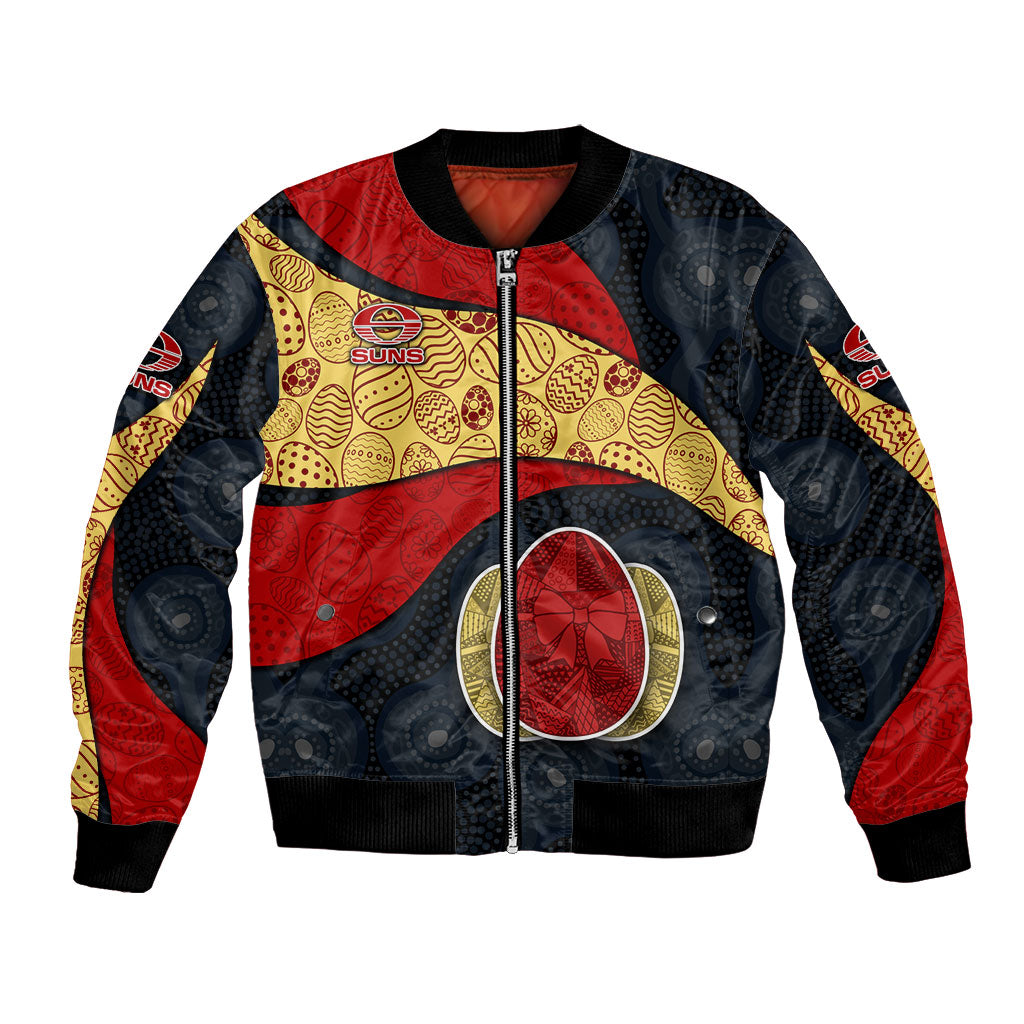 Personalized Suns Football Bomber Jacket Easter Egg Pattern Red Yellow Tribal Dot Art Style