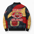 Personalized Suns Football Bomber Puffer Jacket Easter Egg Pattern Red Yellow Tribal Dot Art Style