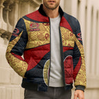 Personalized Suns Football Bomber Puffer Jacket Easter Egg Pattern Red Yellow Tribal Dot Art Style
