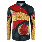 Personalized Suns Football Button Sweatshirt Easter Egg Pattern Red Yellow Tribal Dot Art Style