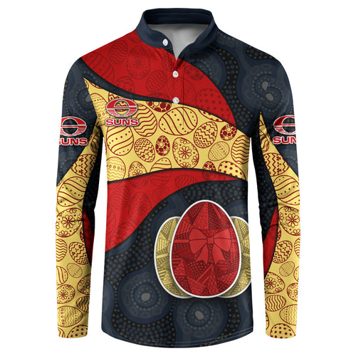Personalized Suns Football Button Sweatshirt Easter Egg Pattern Red Yellow Tribal Dot Art Style