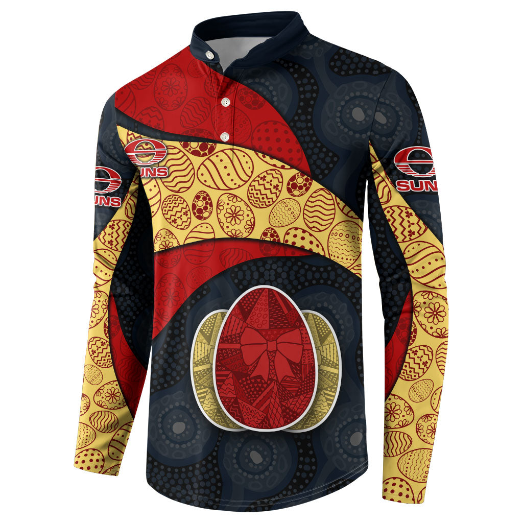 Personalized Suns Football Button Sweatshirt Easter Egg Pattern Red Yellow Tribal Dot Art Style