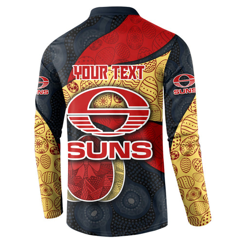 Personalized Suns Football Button Sweatshirt Easter Egg Pattern Red Yellow Tribal Dot Art Style