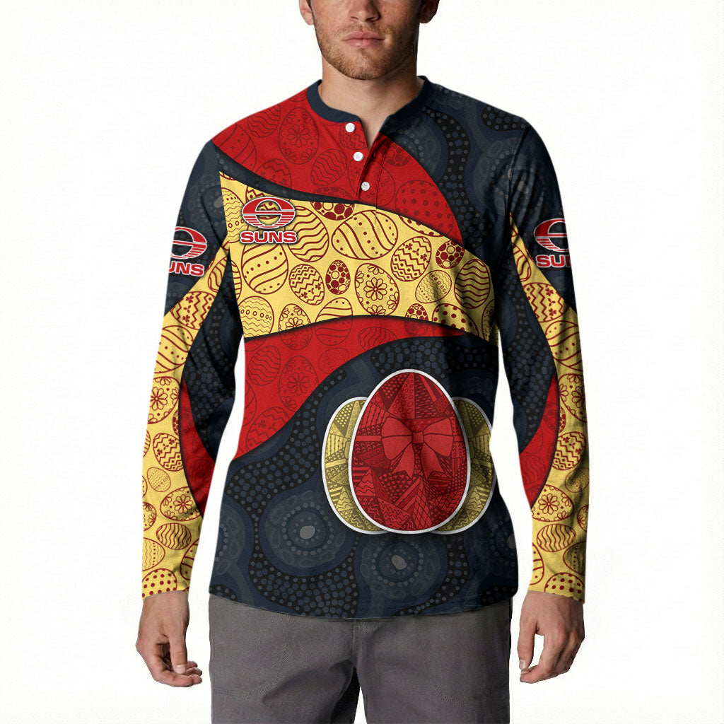 Personalized Suns Football Button Sweatshirt Easter Egg Pattern Red Yellow Tribal Dot Art Style