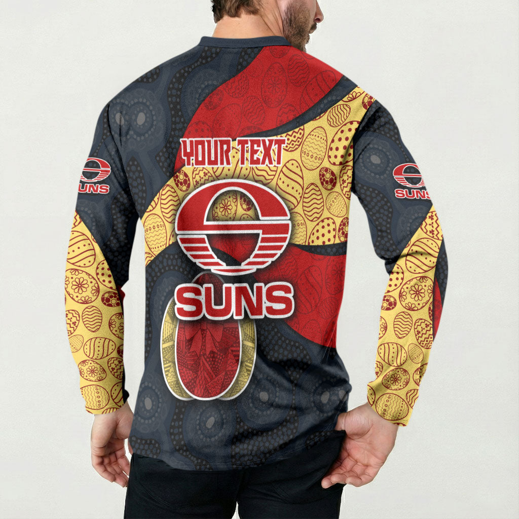 Personalized Suns Football Button Sweatshirt Easter Egg Pattern Red Yellow Tribal Dot Art Style