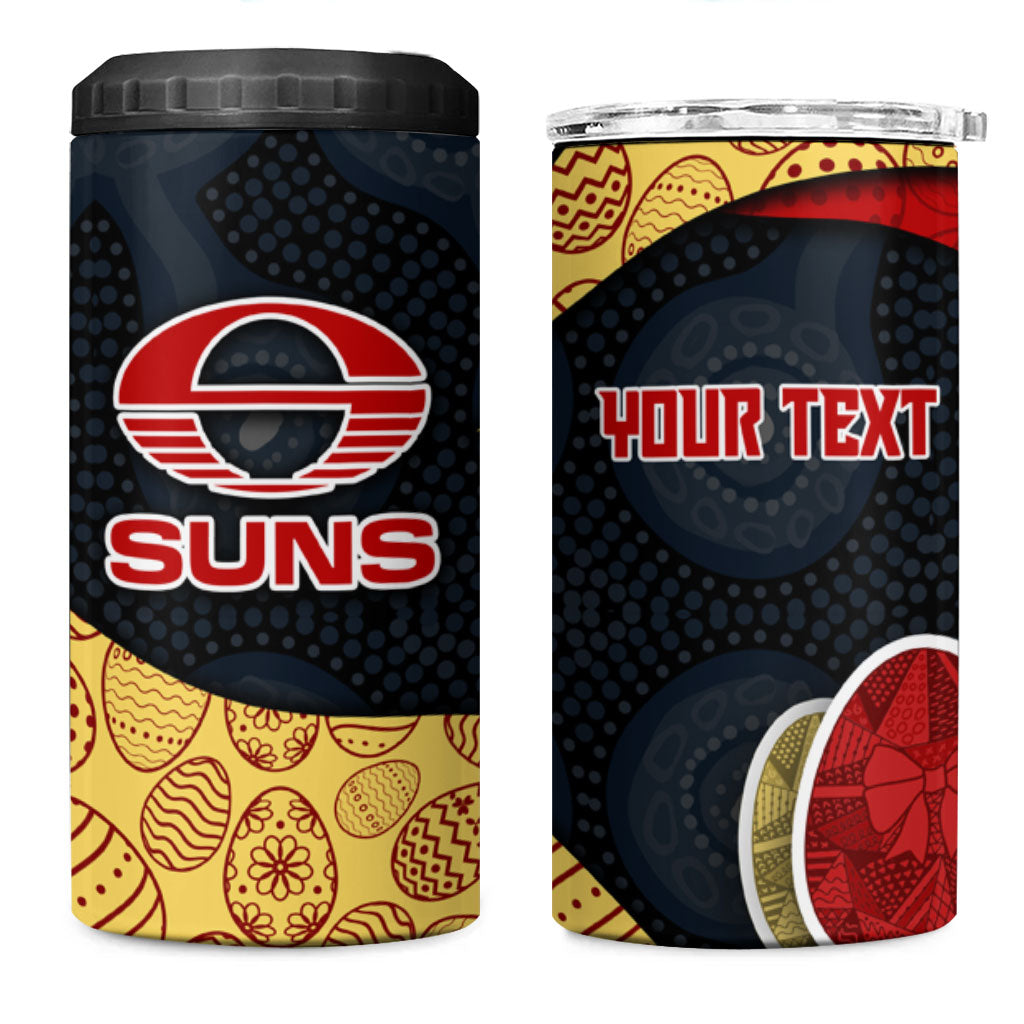 Personalized Suns Football 4 in 1 Can Cooler Tumbler Easter Egg Pattern Red Yellow Tribal Dot Art Style