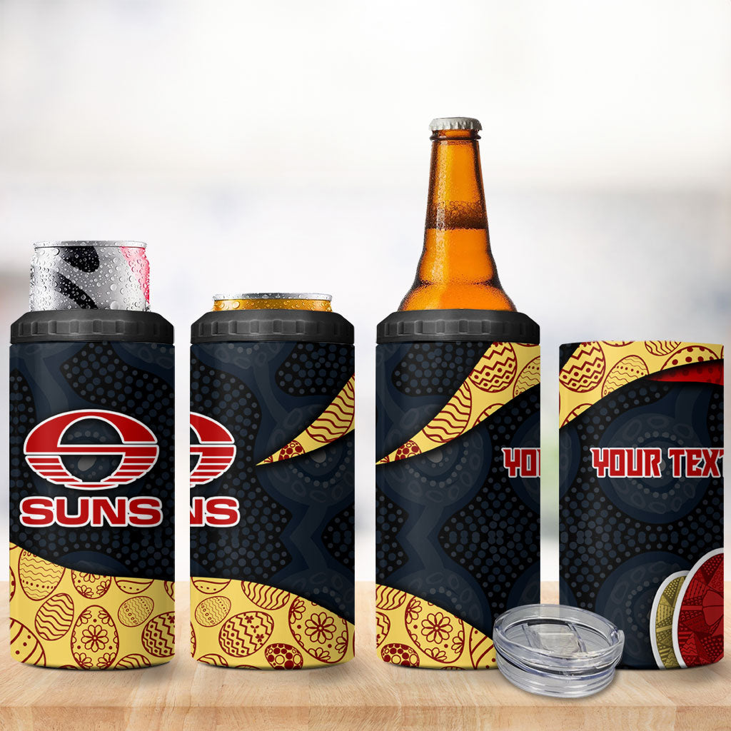 Personalized Suns Football 4 in 1 Can Cooler Tumbler Easter Egg Pattern Red Yellow Tribal Dot Art Style