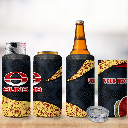 Personalized Suns Football 4 in 1 Can Cooler Tumbler Easter Egg Pattern Red Yellow Tribal Dot Art Style