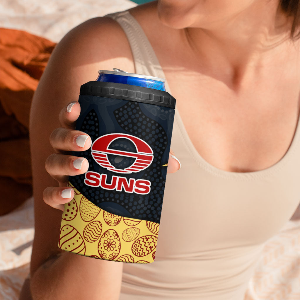 Personalized Suns Football 4 in 1 Can Cooler Tumbler Easter Egg Pattern Red Yellow Tribal Dot Art Style