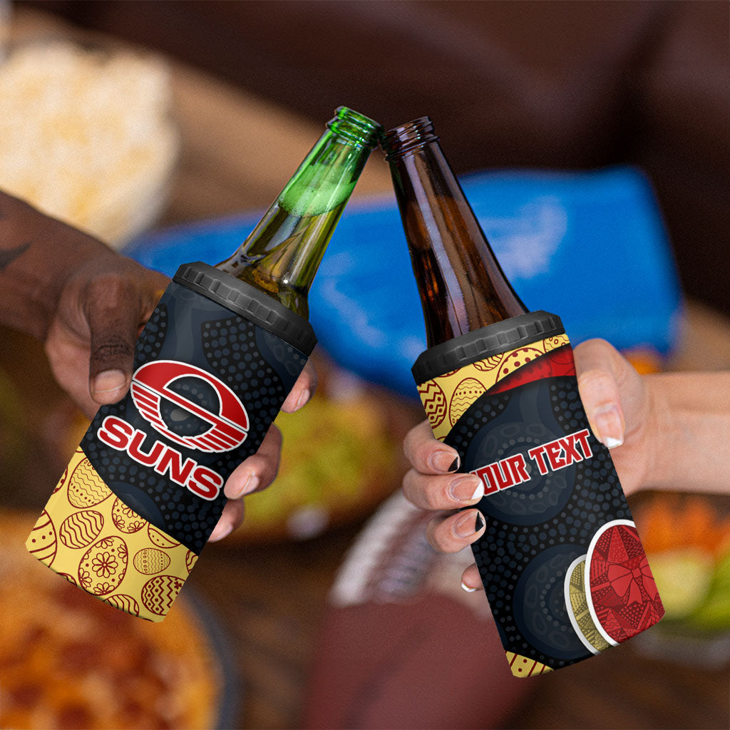 Personalized Suns Football 4 in 1 Can Cooler Tumbler Easter Egg Pattern Red Yellow Tribal Dot Art Style
