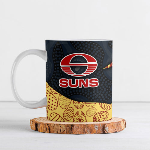 Personalized Suns Football Ceramic Mug Easter Egg Pattern Red Yellow Tribal Dot Art Style